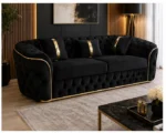 Luxury Black Chesterfield 3 Seater Sofa with Gold Trim | Velvet Sofa UK
