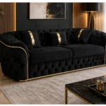 Luxury Black Chesterfield 3 Seater Sofa with Gold Trim | Velvet Sofa UK