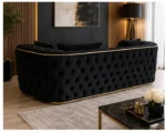 Luxury Black Chesterfield 3 Seater Sofa with Gold Trim | Velvet Sofa UK - Image 4