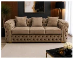 Luxury Taupe Chesterfield 3 Seater Sofa with Gold Trim | Velvet Sofa UK (Copy) - Image 2