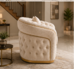 Luxury Cream Tufted Accent Chair - Beige Arm Chair - Madrid 1 Seater Sofa - Image 3