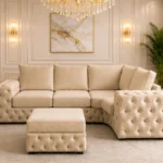 Beige 4 Seater Corner Sofa – Premium Tufted L Shape Sofa with Comfortable Seating