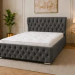 Graphite Grey Oxford King Bed – Elegant Padded Headboard with Premium Mattress