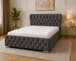 Charcoal Double Oxford Bed with Mattress – 4ft 6in Premium Upholstered Design - Image 2