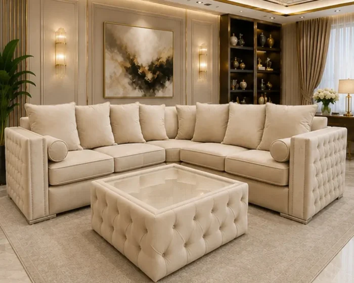 Elegant 5 Seater Beige Corner Sofa - Premium Living Room Sofa