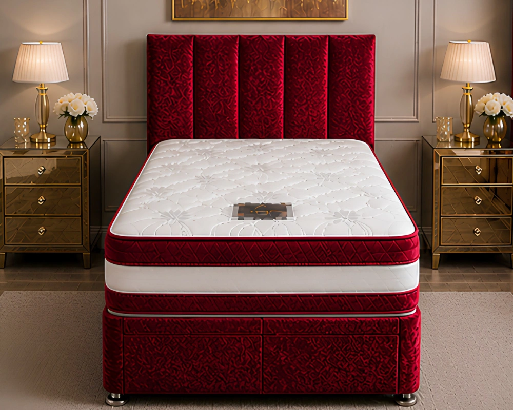 1 Modern Red Single Bed Red Single Divan Bed with Mattress & Drawers – 3ft (90 × 190 cm) - Image 1