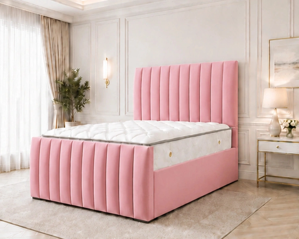 1 Premium Bedroom Double Bed with Timeless and Modern Appeal Rose Pink 6ft Super King Bed – Luxury Upholstered Headboard with Mattress - Image 1