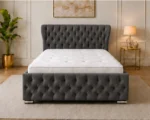 Charcoal Double Oxford Bed with Mattress – 4ft 6in Premium Upholstered Design