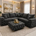 5 Seater Charcoal Chesterfield Corner Sofa – Premium Buttoned Luxury Design