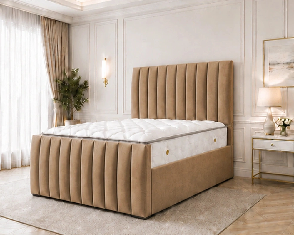 10 Designer Upholstered Bed with Refined Look Rustic Wooden Super King Bed – Stylish 6ft Frame with Comfortable Mattress - Image 1