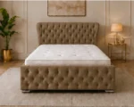 Hazelnut Brown Oxford Bed – Sophisticated 4ft 6in Double Bed with Plush Upholstery