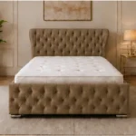Rich Coffee Brown Super King Oxford Bed – Elegant 200 × 200 cm Padded Design