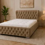 Chestnut Brown King Oxford Bed – Contemporary Luxury Headboard with Comfortable Mattress