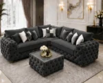 Luxury Charcoal Corner Sofa L Shape – Premium Plush Sofa with Elegant Tufted Detailing - Image 3