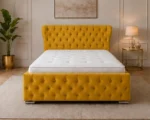 Amber Yellow Oxford Super King Bed – Sophisticated 6ft Upholstered Design with Mattress
