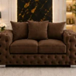 Walnut 2 Seater Sofa – Luxury Tufted Style, Plush Fabric & Elegant Home Seating