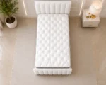 Alabaster White Single Bed – Modern Upholstered Panel Frame with Elegant Statement Headboard - Image 4