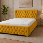 Honey Yellow King Oxford Bed – Stylish 180 × 200 cm Upholstered Design with Mattress