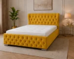 Amber Yellow Oxford Super King Bed – Sophisticated 6ft Upholstered Design with Mattress - Image 3