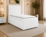 Alabaster White Single Bed – Modern Upholstered Panel Frame with Elegant Statement Headboard - Image 3