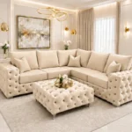 Luxury 5 Seater Cream Corner Sofa – Premium Chesterfield Living Room Sofa