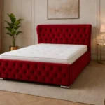 Burgundy Red King Oxford Bed – Stylish 180 × 200 cm Upholstered Design with Mattress