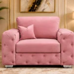 Pink 1 Seater Sofa - Luxury Plush Accent Chair with Designer Button Detail