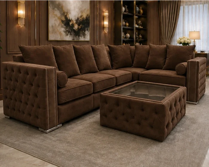 Premium 5 Seater Walnut Sofa – Stylish Contemporary Lounge Suite