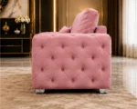 Pink 1 Seater Sofa - Luxury Plush Accent Chair with Designer Button Detail - Image 3