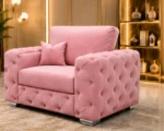 Pink 1 Seater Sofa - Luxury Plush Accent Chair with Designer Button Detail - Image 2