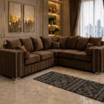 Walnut Corner Sofa - Luxury L Shape Sofa - Elegant Contemporary Living Room Furniture