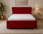 Cherry Red Oxford Super King Bed – Stylish 6ft Upholstered Design with Comfortable Mattress