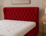 Burgundy Red King Oxford Bed – Stylish 180 × 200 cm Upholstered Design with Mattress - Image 4