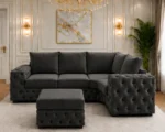 Modern Charcoal 4 Seater Corner Sofa with Tufted Design - Stylish L-Shape Sofa with Deep Cushion Comfort