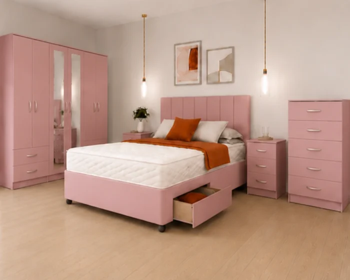 Elegant Pink Bedroom Furniture Set – King Size Bed & Storage