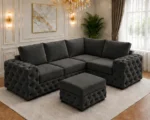Modern Charcoal 4 Seater Corner Sofa with Tufted Design - Stylish L-Shape Sofa with Deep Cushion Comfort - Image 2