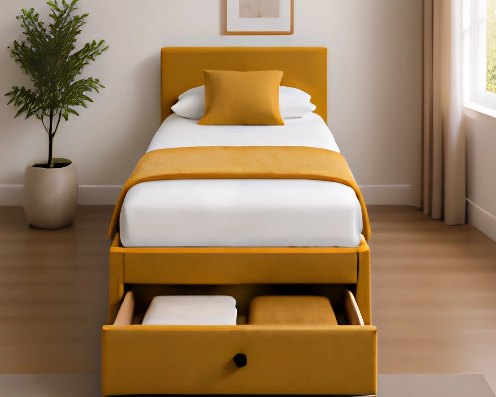 13 Gold Divan Bed Golden Single Divan Bed with Mattress & Drawers – 3ft 90×190cm - Image 1