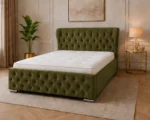 Moss Green King Oxford Bed – Stylish 180 × 200 cm Upholstered Design with Mattress