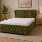 Moss Green King Oxford Bed – Stylish 180 × 200 cm Upholstered Design with Mattress