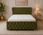 Moss Green King Oxford Bed – Stylish 180 × 200 cm Upholstered Design with Mattress - Image 2