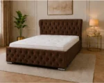 Burgundy Wine Oxford King Bed – Elegant Padded Headboard with Premium Mattress