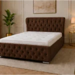 Burgundy Wine Oxford King Bed – Elegant Padded Headboard with Premium Mattress