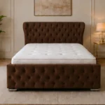 Mahogany Wine Super King Oxford Bed – Elegant 200 × 200 cm Padded Frame with Mattress