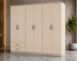 Elegant Wooden 6 Door Wardrobe with 2 Storage Drawers - Image 3