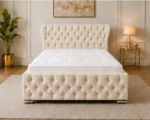 Champagne Beige Oxford Bed – Stylish 4ft 6in Double Frame with Elegant Headboard