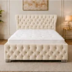 Warm Ivory Super King Oxford Bed – Contemporary Luxury Headboard with Comfortable Mattress