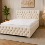 Champagne Cream King Oxford Bed – Stylish 180 × 200 cm Upholstered Design with Mattress