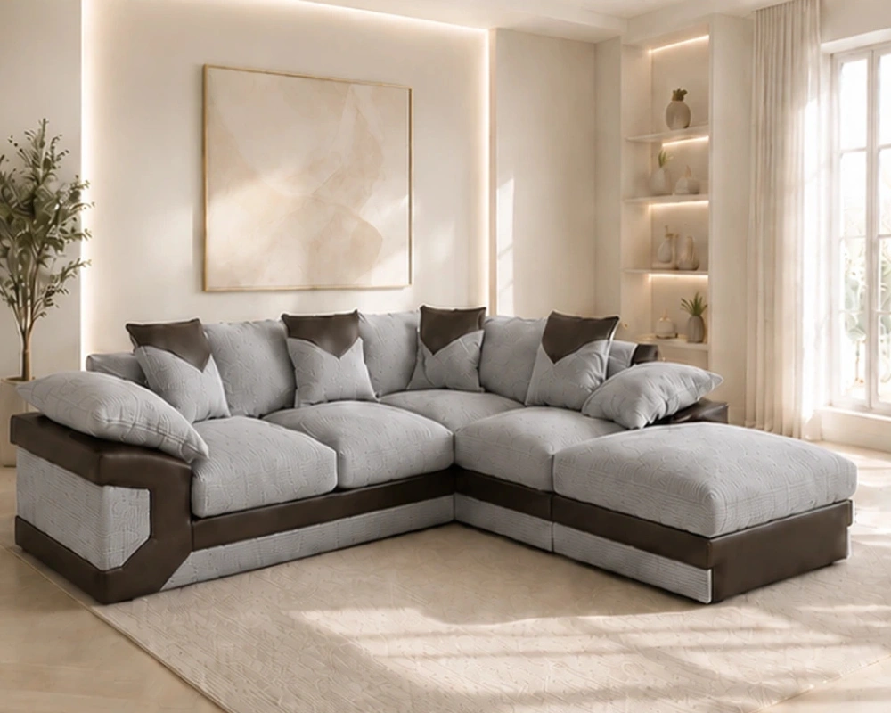 2 Elegant Premium 5 Seater Corner Dino Sofa for Contemporary Home Decor Dino 5 Seater Sofa in Light Grey - Contemporary Leather Touch Design - Image 1