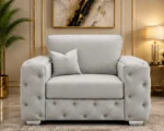 Light Grey 1 Seater Sofa - Elegant Luxury Buttoned Lounge Chair