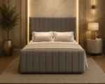 Luxury Grey Vertical Panel Bed – Modern Upholstered Frame with Statement Headboard & Matching Footboard